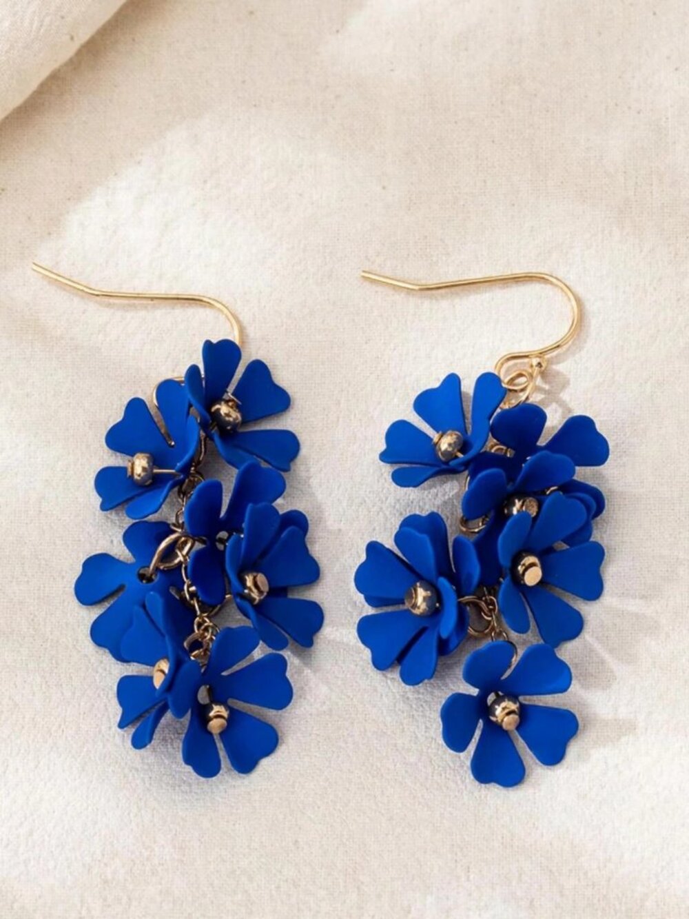 Blue Flower Cluster Dangle Earrings — Bold Floral Drops